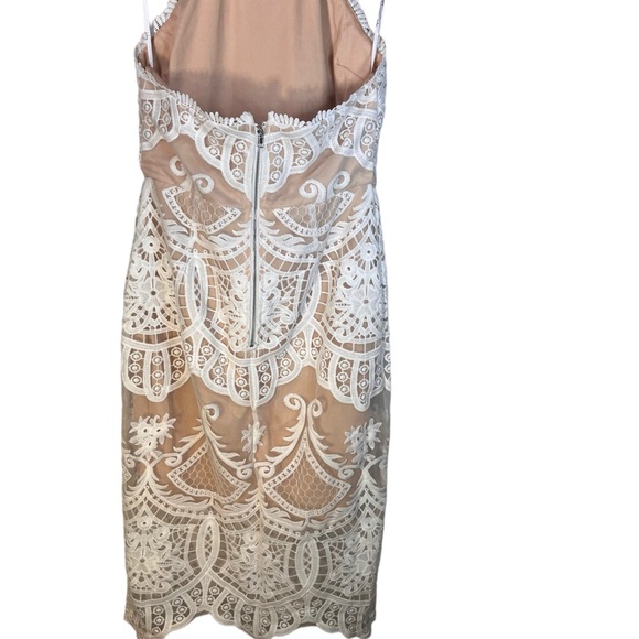 Lulus Medium White Lace Nude Lined Halter Dress Open Back With Zipper - Picture 5 of 8